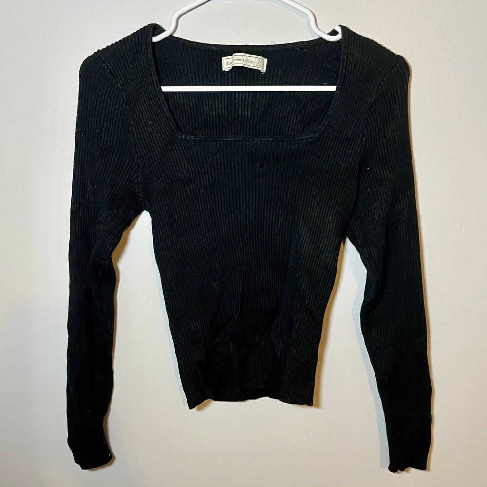 Abercrombie & Fitch Black Rib Knit Square Neck Sweater Women’s M Cropped